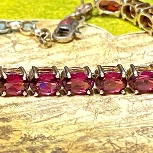 Beautiful Natural Garnet Sterling Silver Tennis Bracelet